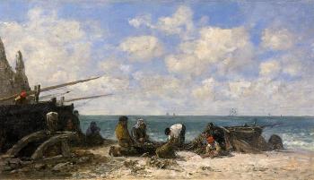 Eugene Boudin : Etretat, Fishermen on the Beach